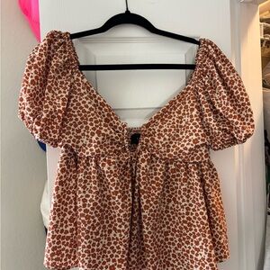 Vici Rust Floral Puff Sleeve Blouse